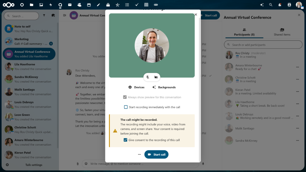 Nextcloud Talk: Giving consent for a recording