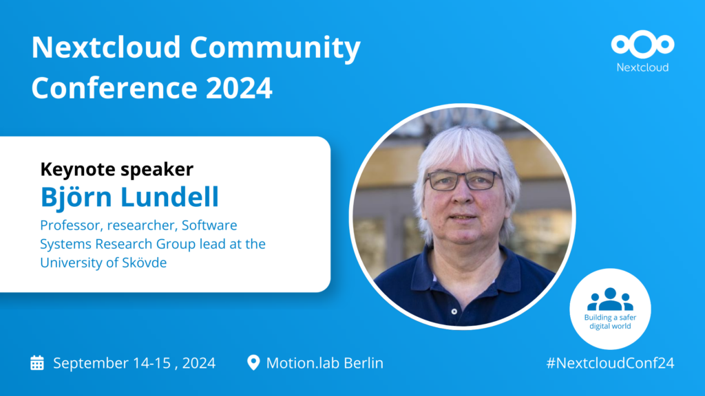 Nextcloud Community Conference speaker Björn Lundell with logo