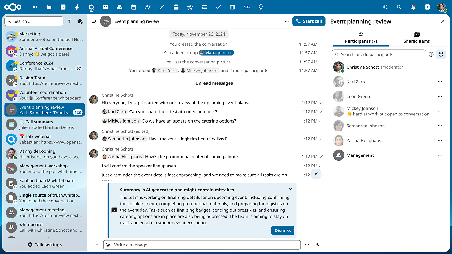 Nextcloud Talk AI chat summary
