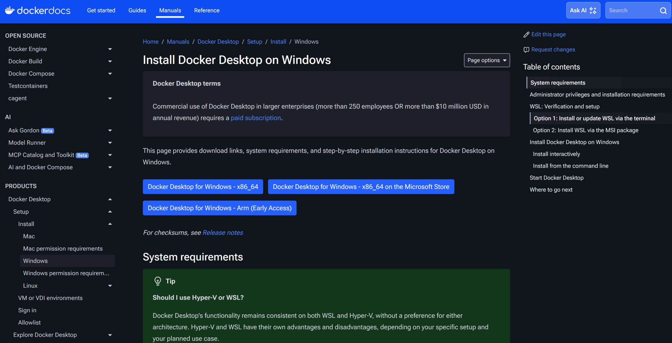 Captura de pantalla de la instalación de Docker Desktop en Windows