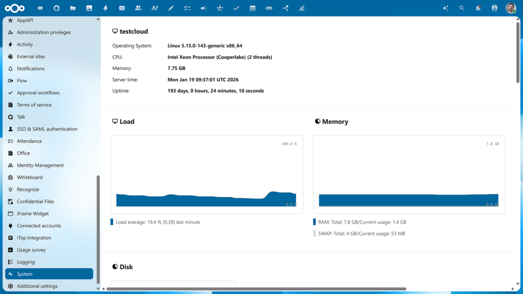 Nextcloud monitoring settings
