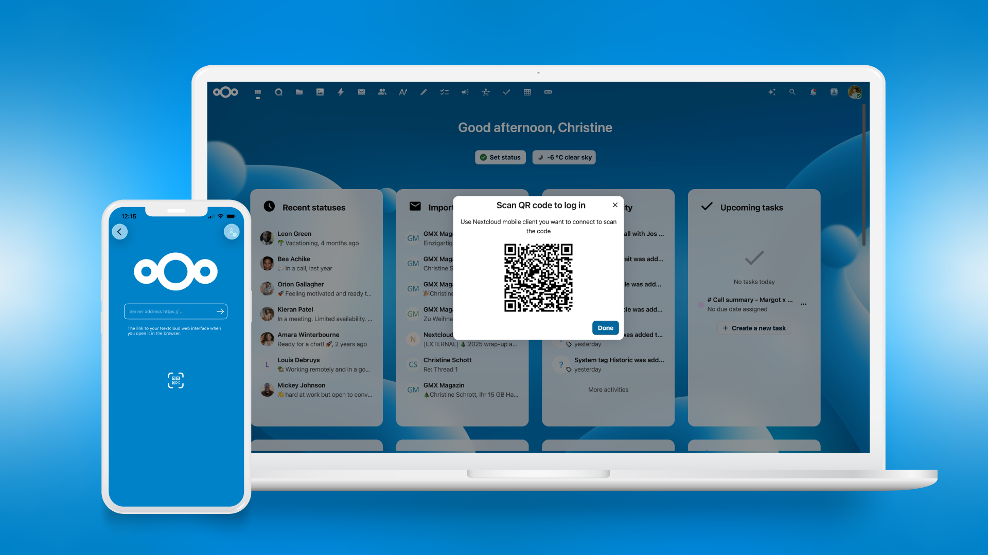 Código QR de inicio de sesión simulado de Nextcloud Hub 26 Winter